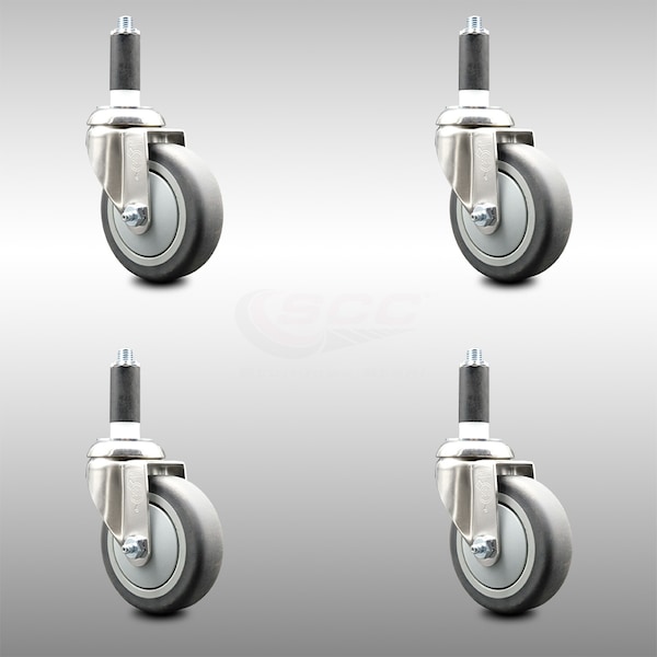 4 Inch 316SS Thermoplastic Rubber Swivel 1 Inch Expanding Stem Caster Set